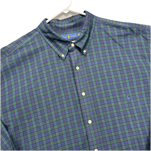 Ralph Lauren Shirt Mens 3XLT Blue Green Blackwatch Plaid Long Sleeve Button Down - Picture 1 of 14